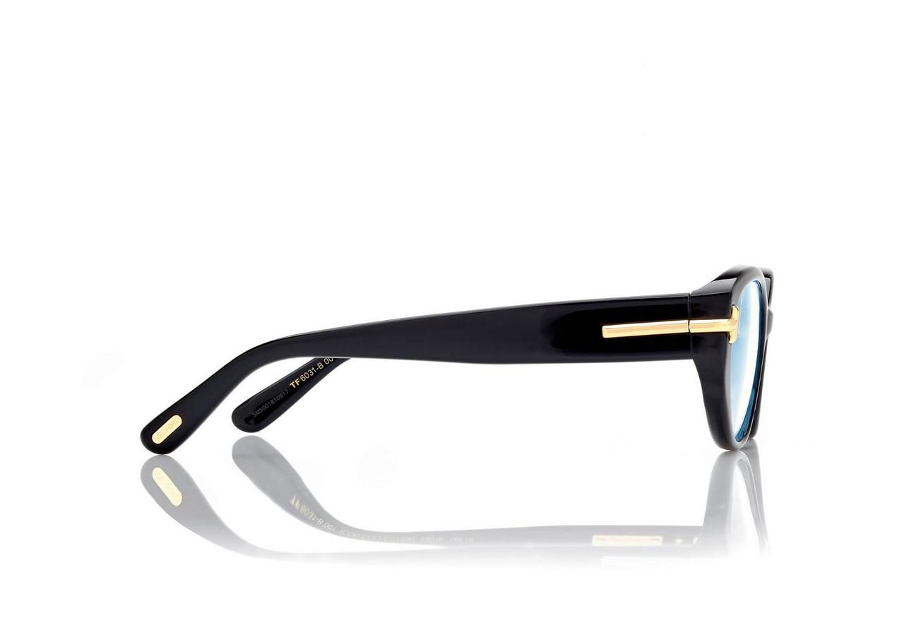 TOM FORD OM SHINY BLACK ICON BLUE BLOCK OVAL OPTICALS